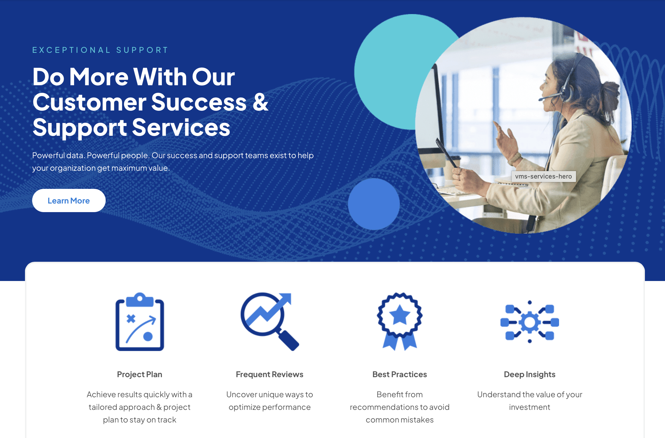 VMS website — Exceptional Customer Success and Support