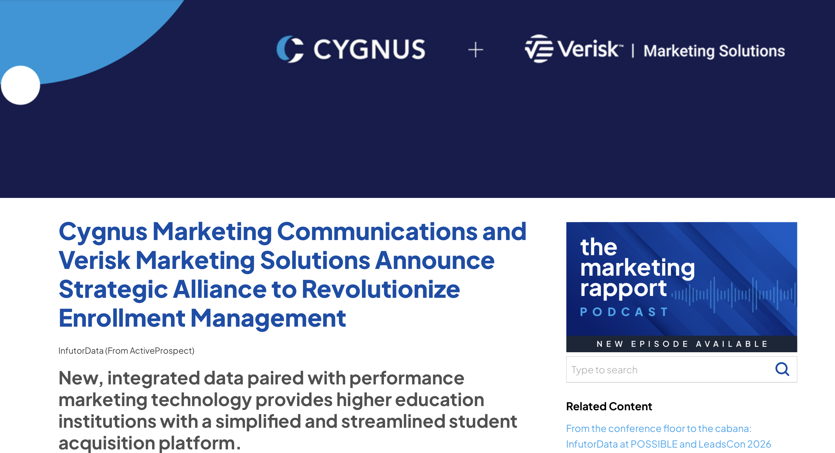 Cygnus higher-ed strategic alliance announcement