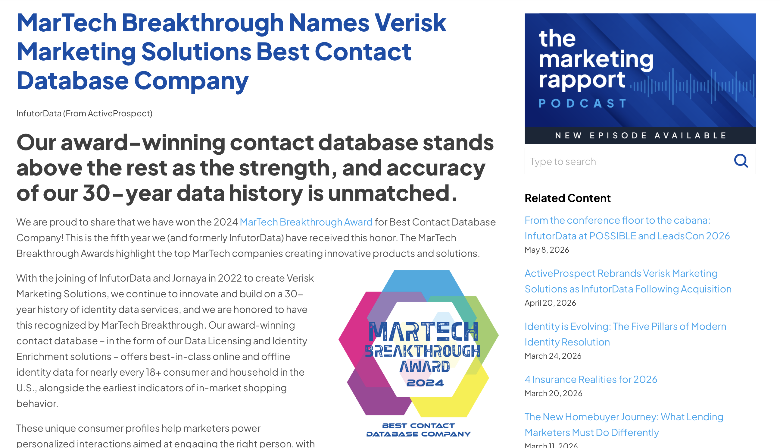 MarTech Breakthrough Award announcement